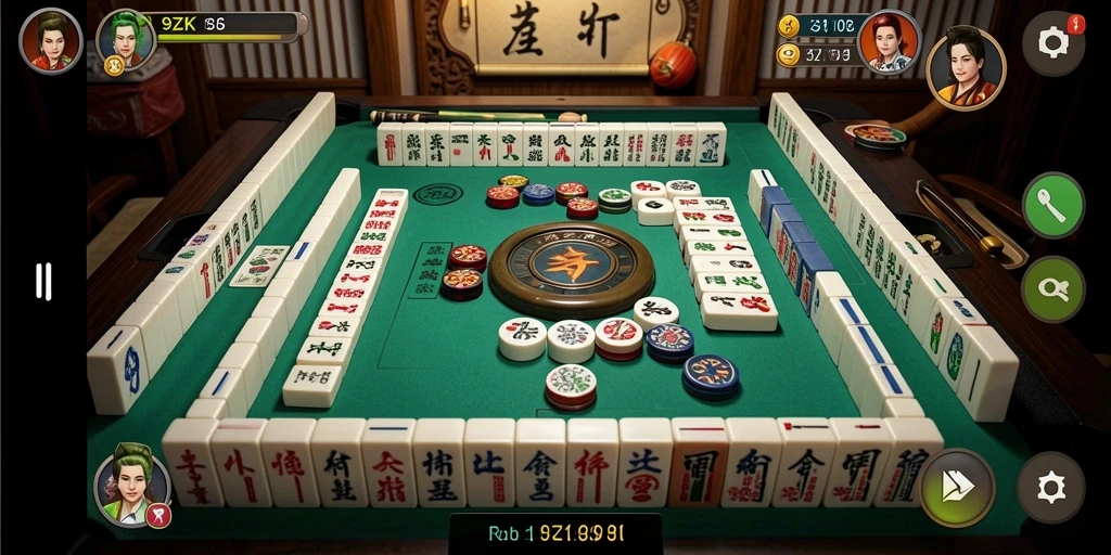 Screenshot gameplay 9ZK yang menampilkan suasana permainan Mahjong.