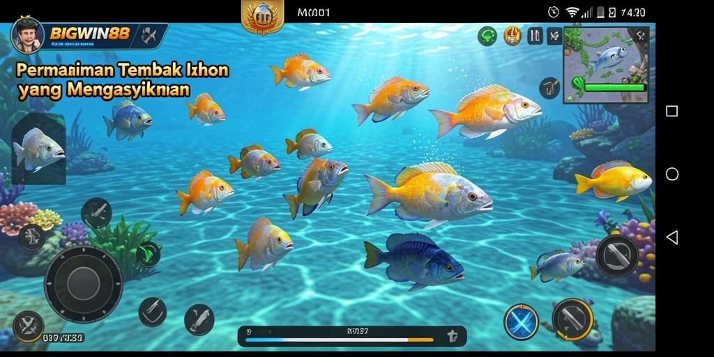 Tangkapan layar gameplay <strong>BIGWIN88</strong> menampilkan aksi seru dalam menembak ikan.