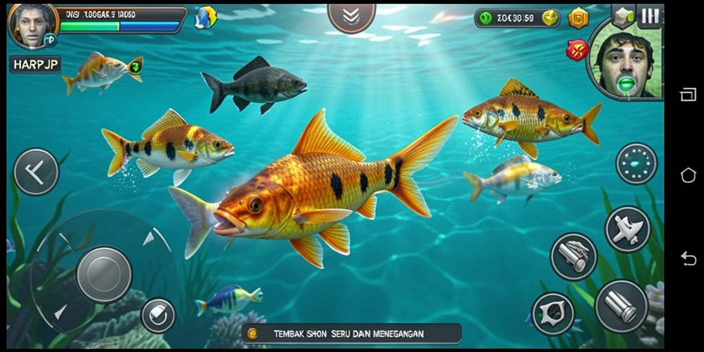 Screenshot utama HARAPJP menampilkan aksi menembak ikan yang seru.