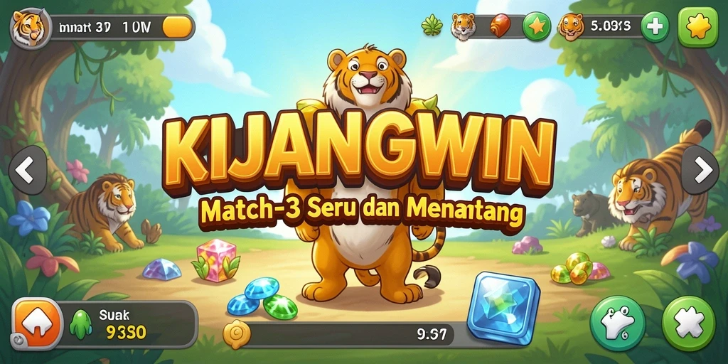 Tampilan gameplay <strong>KIJANGWIN</strong> dengan level <strong>Match-3</strong> yang menarik.