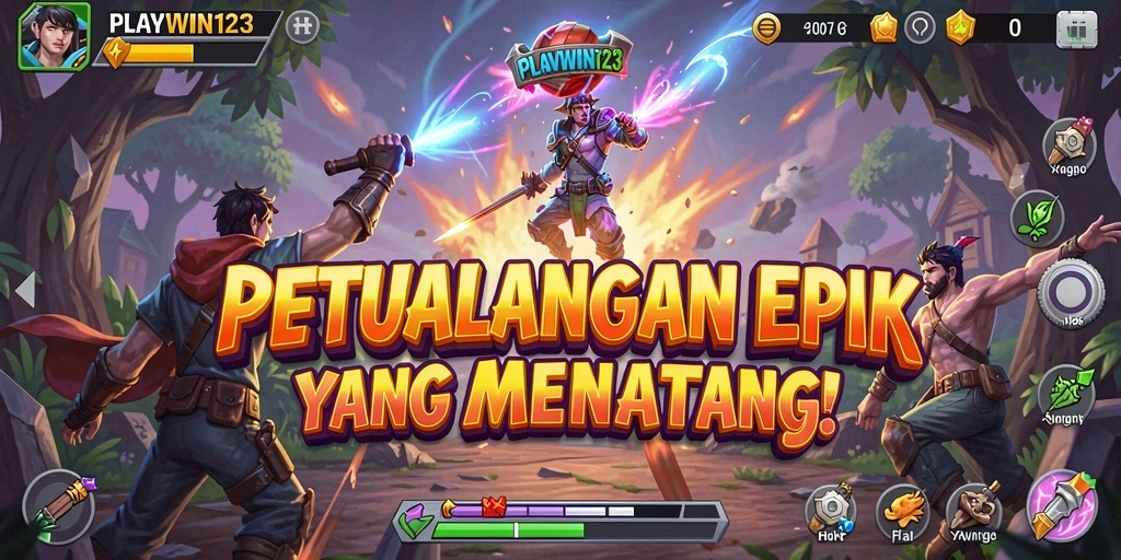 Screenshot utama gameplay <strong>PLAYWIN123</strong> menunjukkan serunya menjelajahi dunia petualangan.