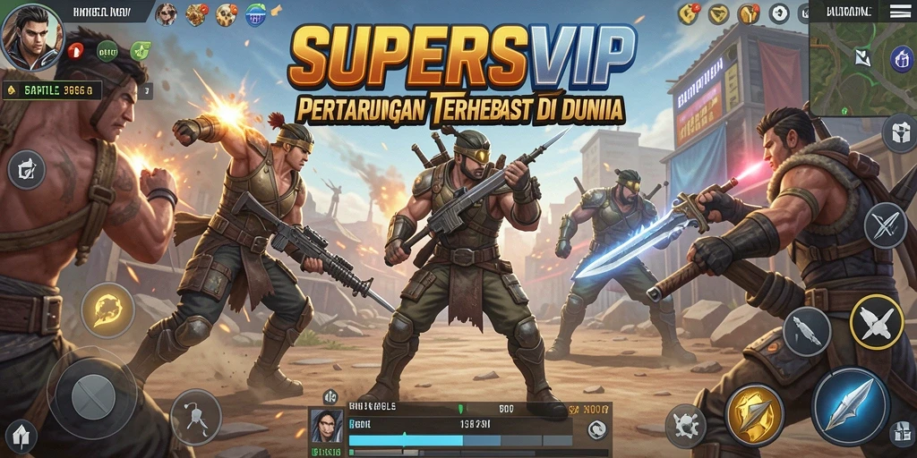 Tampilan gameplay SUPERSVIP yang seru dalam pertarungan Battle Royale.